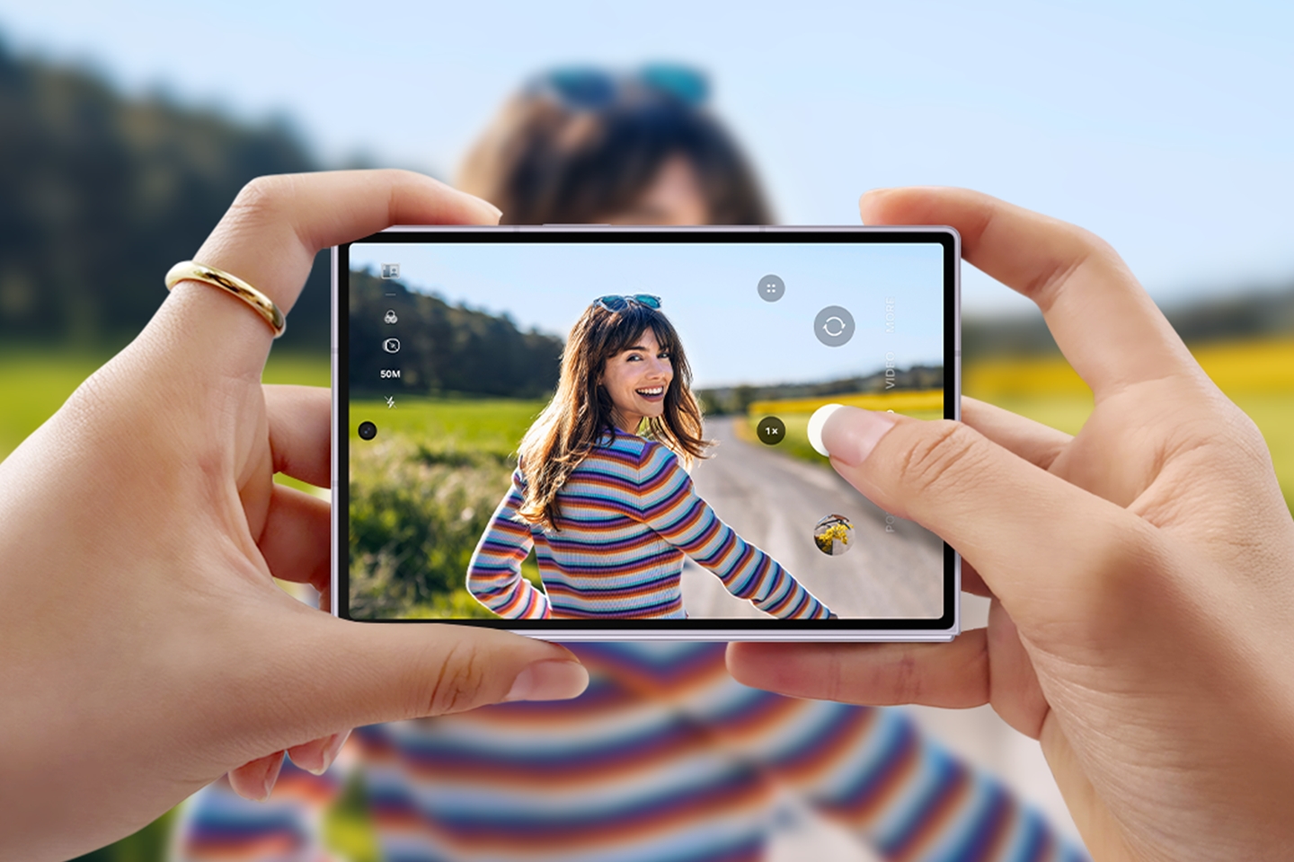 Samsung Galaxy Z Fold8 shown open, partly folded and closed in dark blue